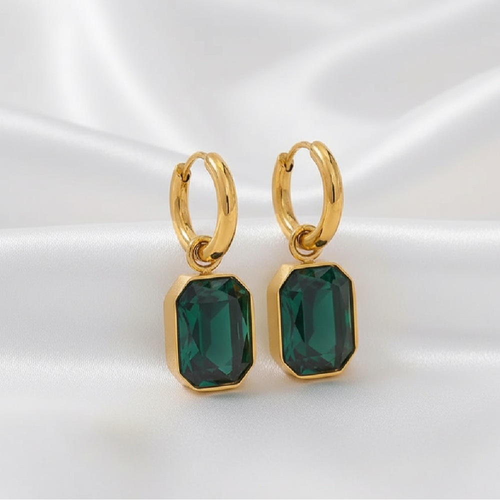 Elegant Gold and Green Hoop Earrings
